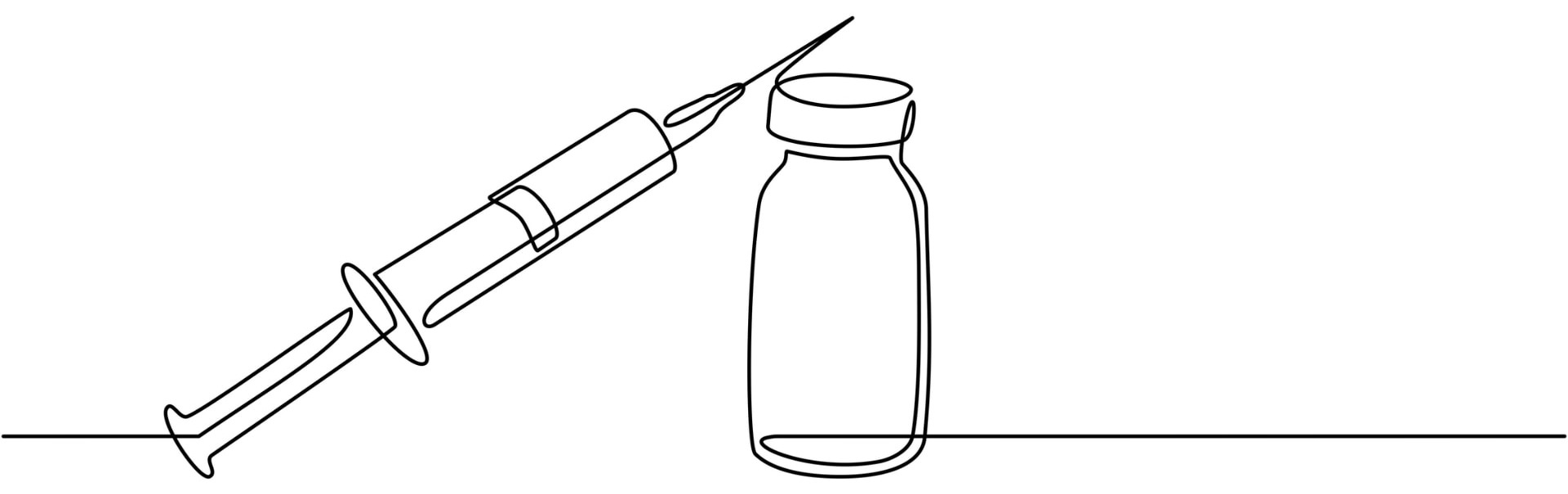 Zeichnung einer Spritze mit Medikamentenfläschchen